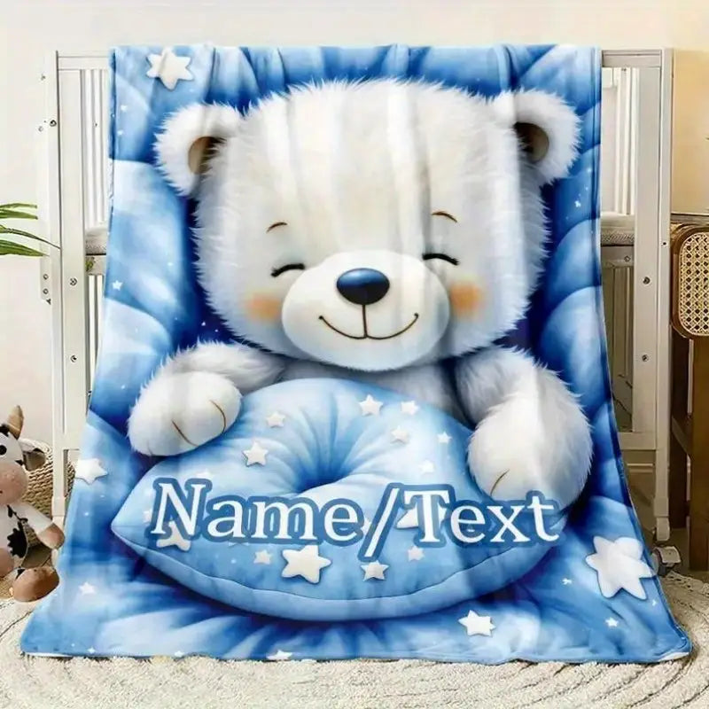 Custom Name Bear And Stars Nursery Blanket For Baby Comfort