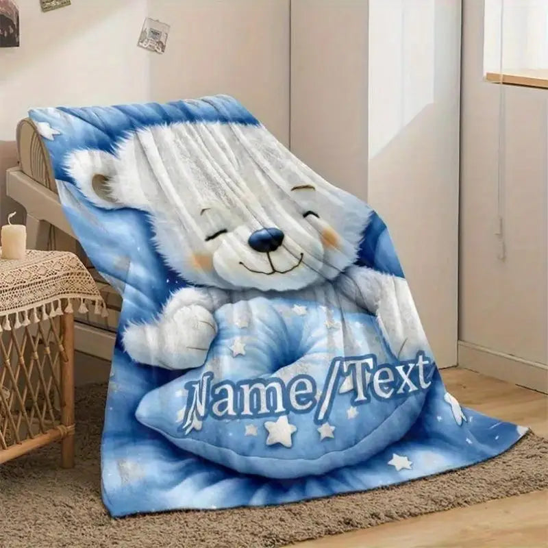 Custom Name Bear And Stars Nursery Blanket For Baby Comfort