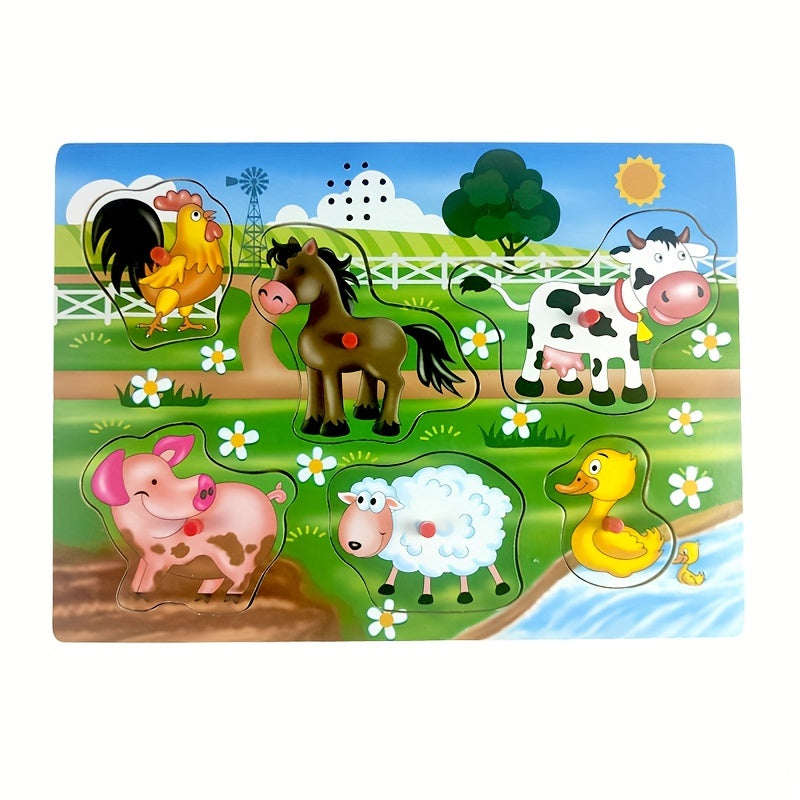 Farm Animal Wooden Peg Puzzles With Sound For Preschool Learning