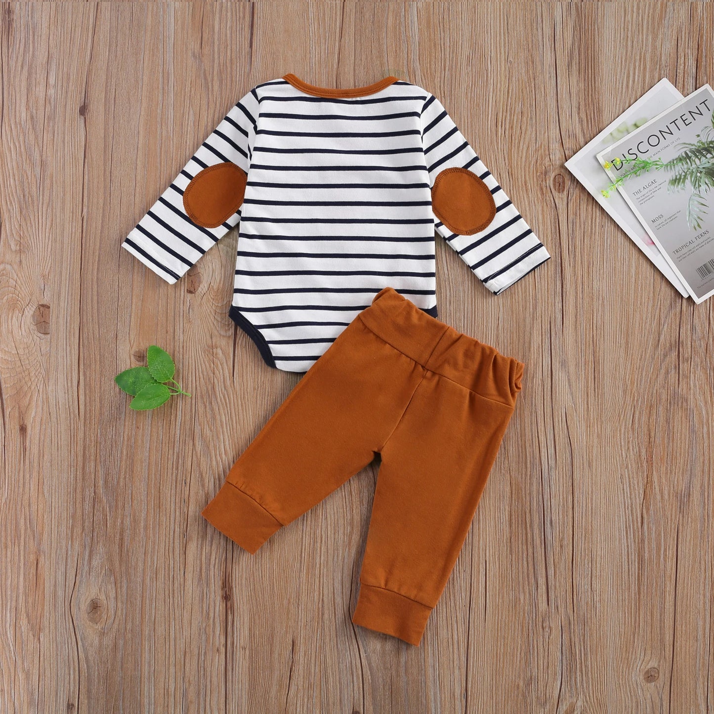Unisex Baby Casual Suit with Stripe Design and Button Details