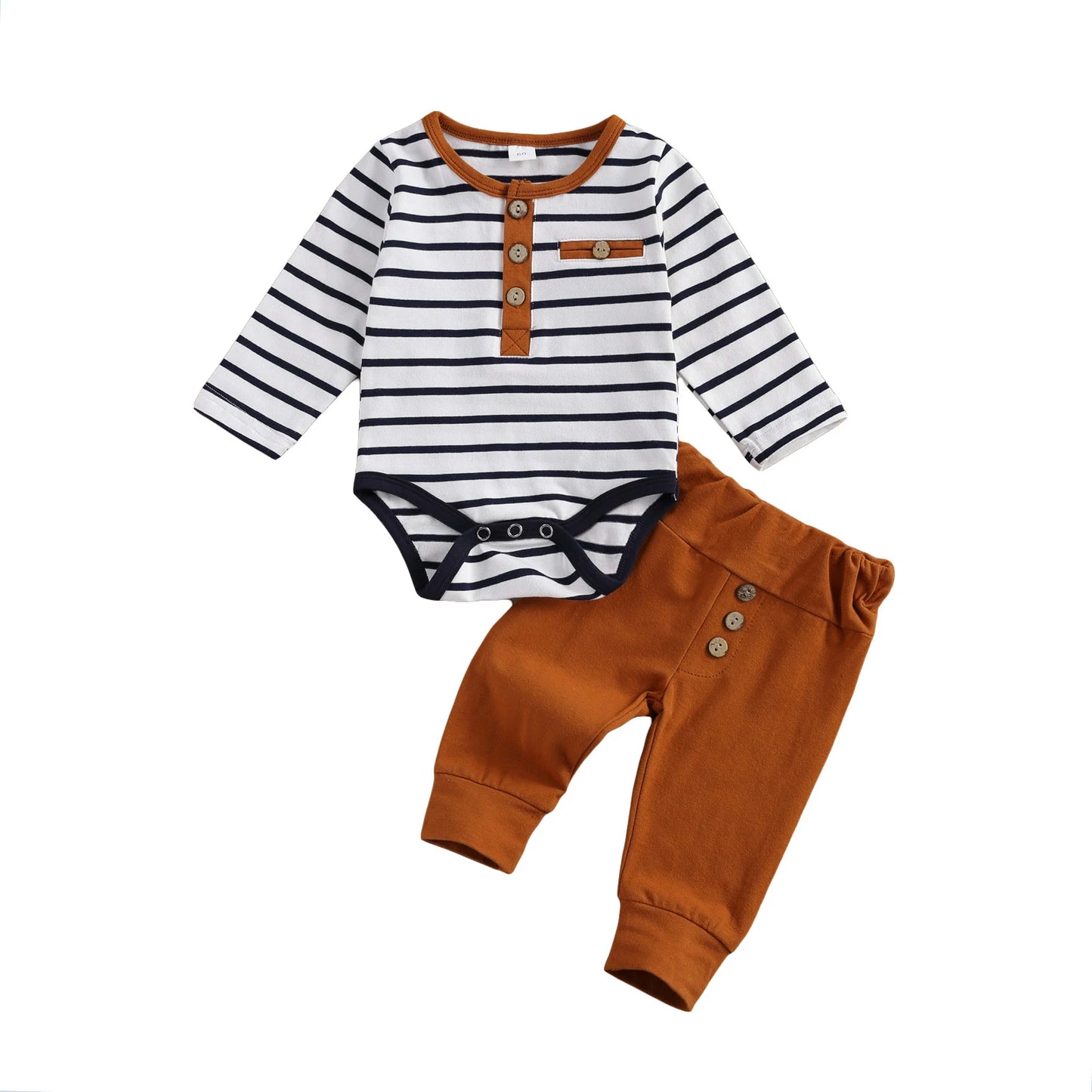 Unisex Baby Casual Suit with Stripe Design and Button Details