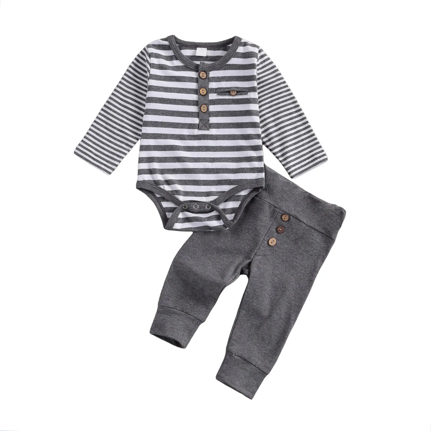 Unisex Baby Casual Suit with Stripe Design and Button Details