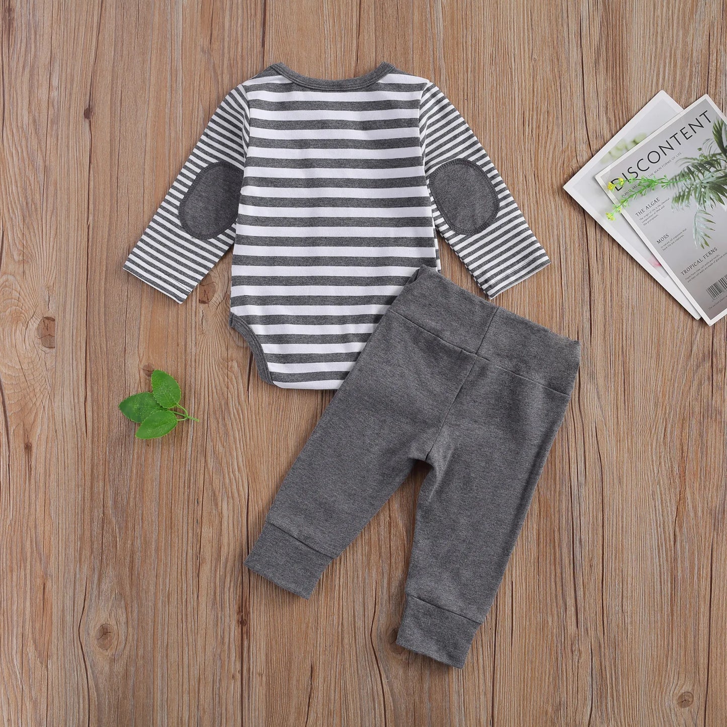 Unisex Baby Casual Suit with Stripe Design and Button Details