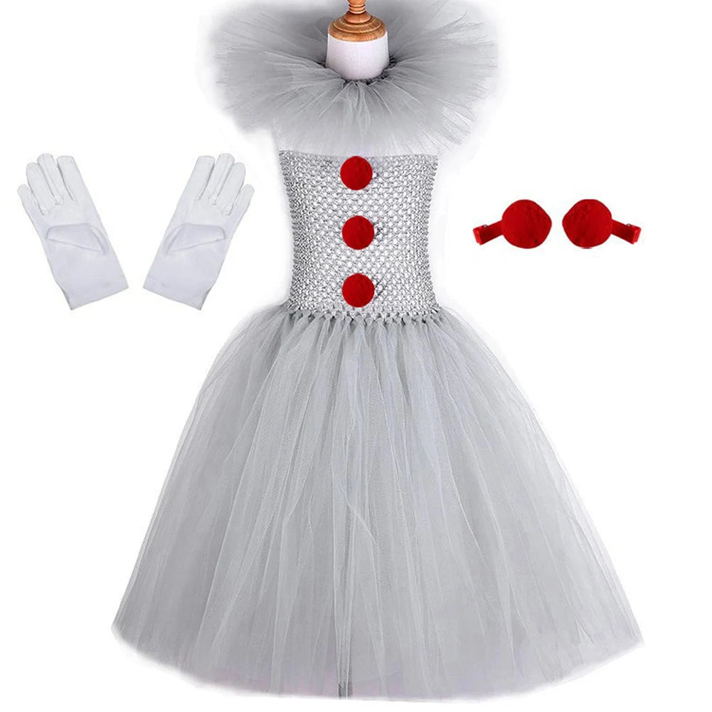 Girls Creepy Clown Tutu Dress for Halloween Party Fun