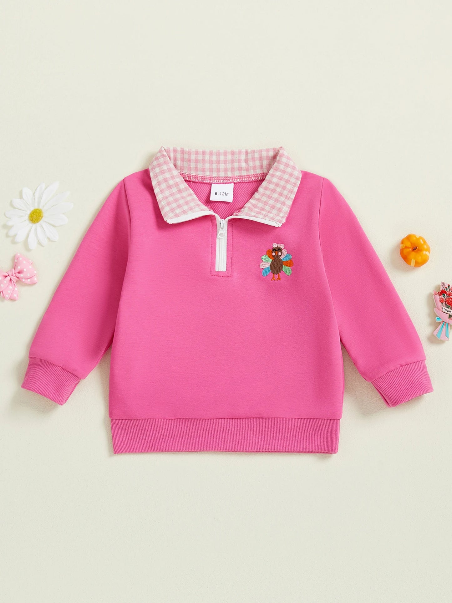 Thanksgiving Turkey Embroidered Cozy Toddler Sweatshirt Pullover