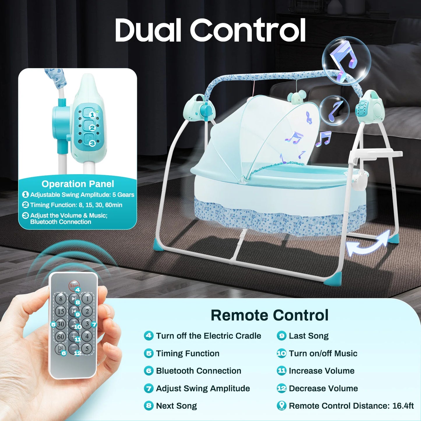 Foldable Electric Cradle with Plush Toys and Remote Control