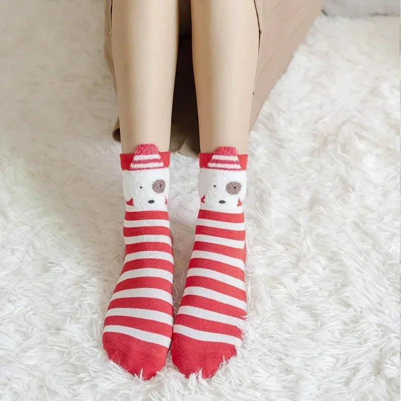 Cute Cartoon Elk Christmas Socks for Kids and Women