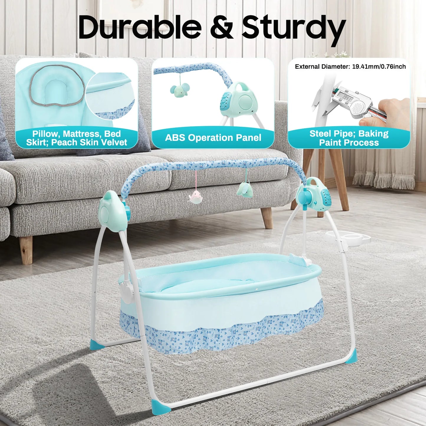 Foldable Electric Cradle with Plush Toys and Remote Control