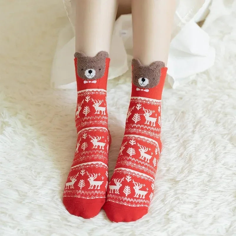 Cute Cartoon Elk Christmas Socks for Kids and Women
