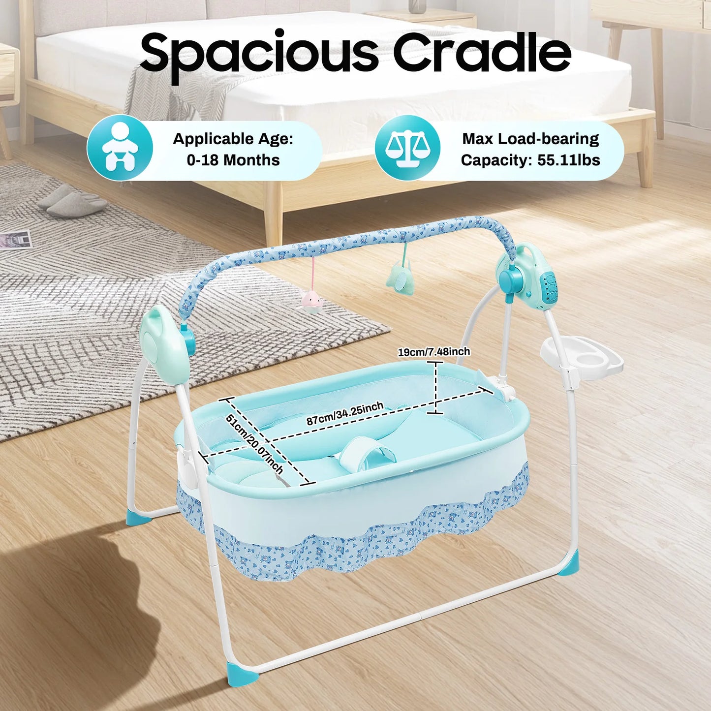 Foldable Electric Cradle with Plush Toys and Remote Control