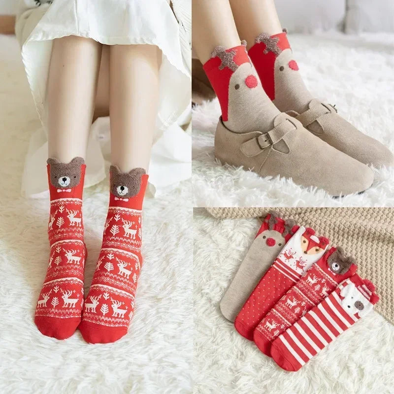Cute Cartoon Elk Christmas Socks for Kids and Women