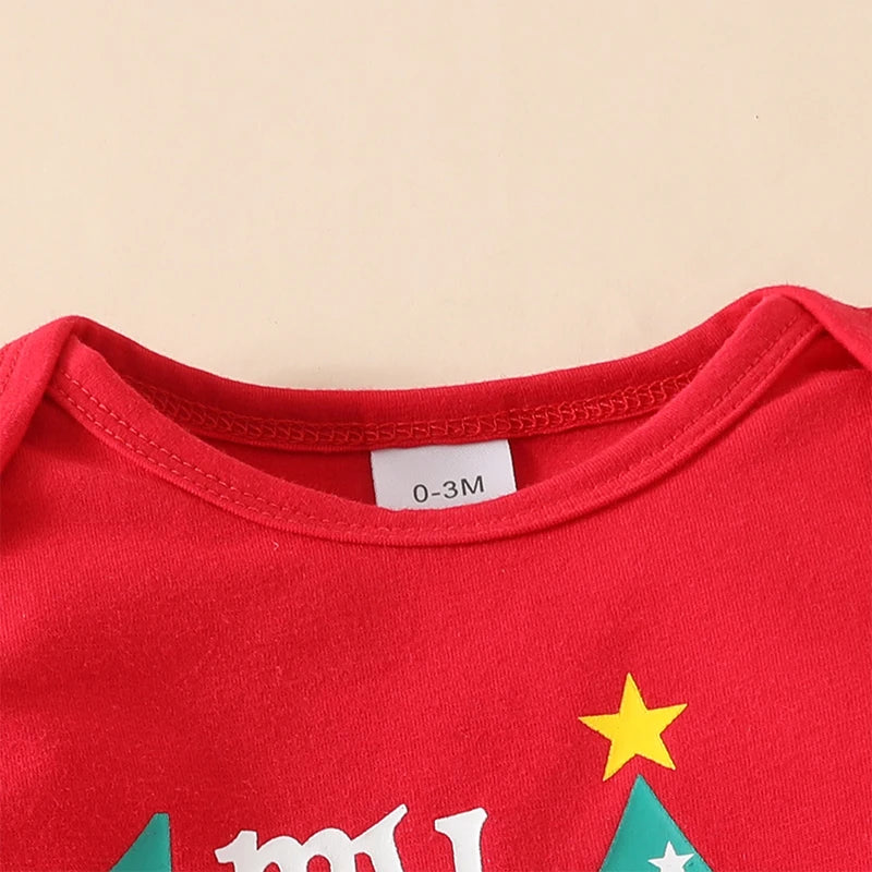 Infant Christmas Reindeer Print Romper and Ruffle Pants Set