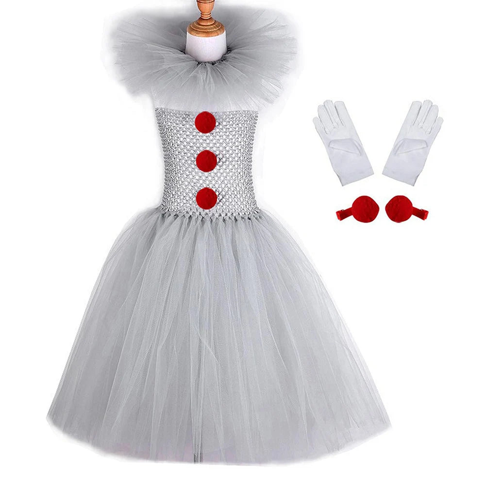 Girls Creepy Clown Tutu Dress for Halloween Party Fun