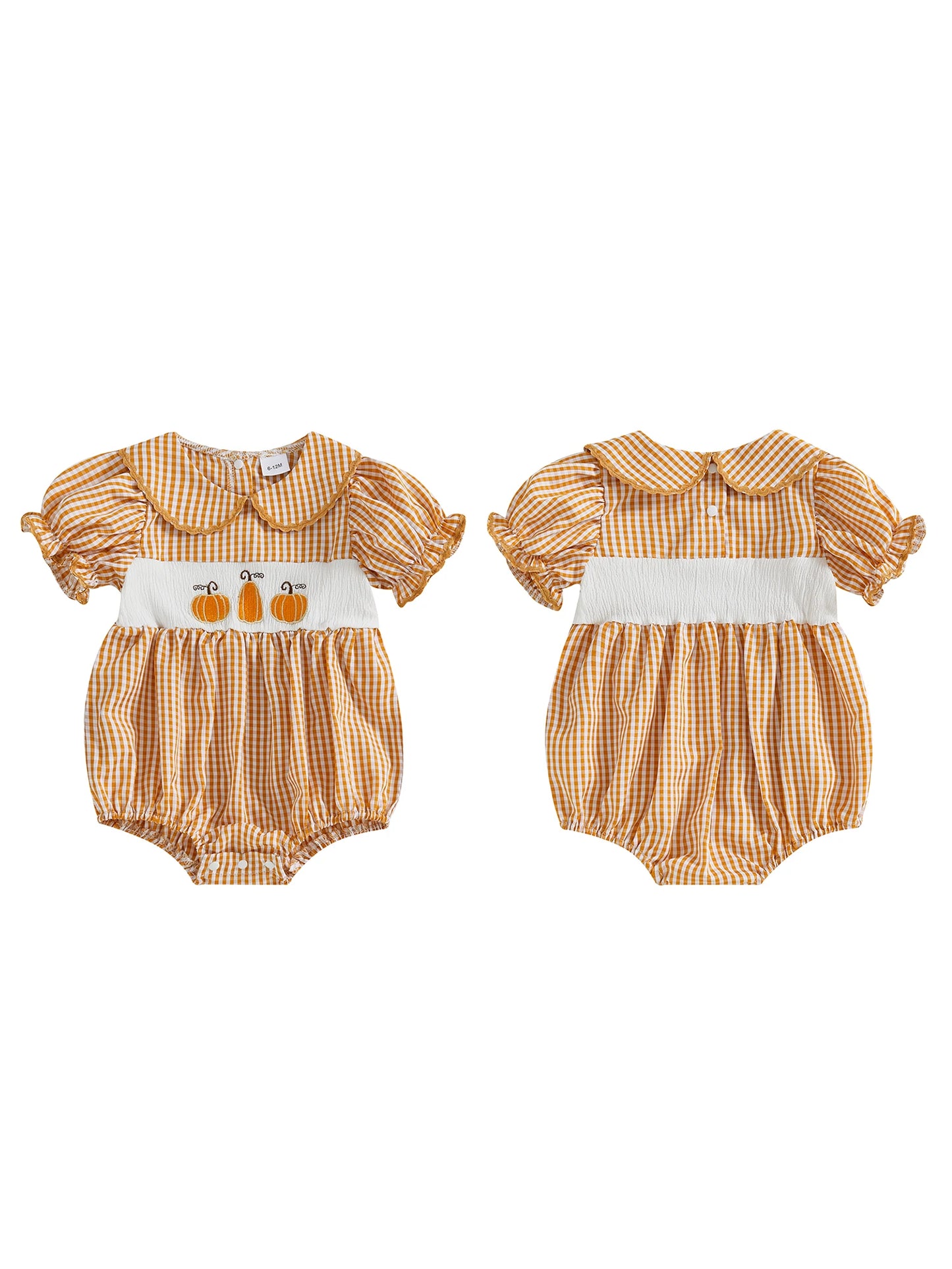 Cute Pumpkin Print Toddler Halloween Costume with Ruffle Collar