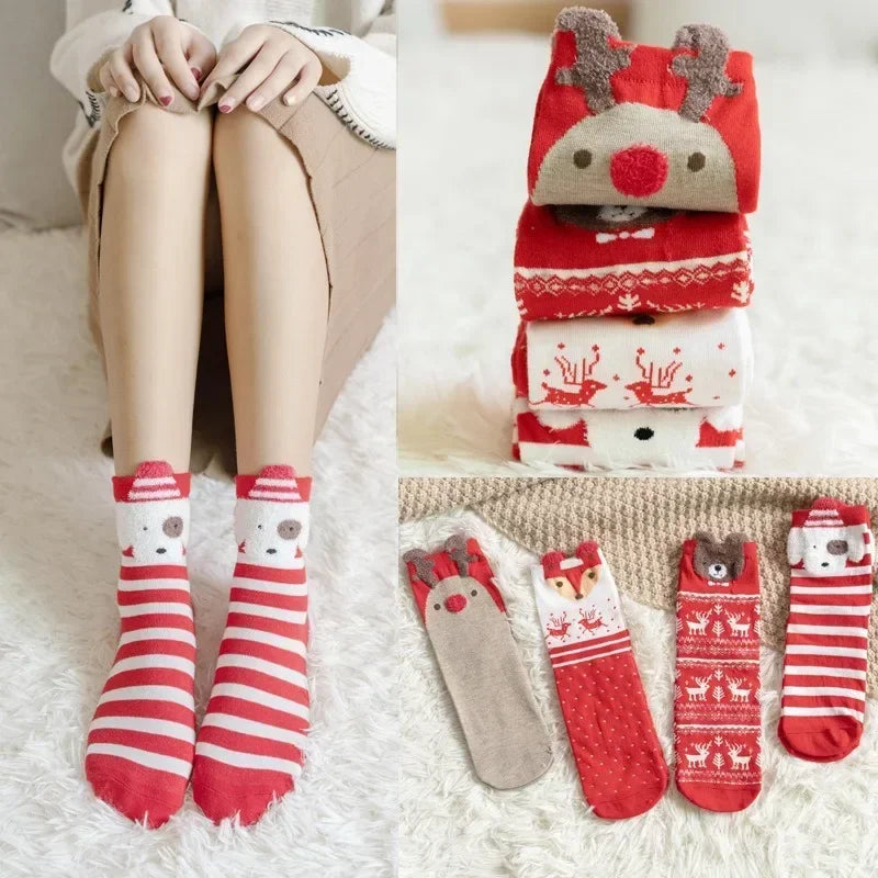 Cute Cartoon Elk Christmas Socks for Kids and Women