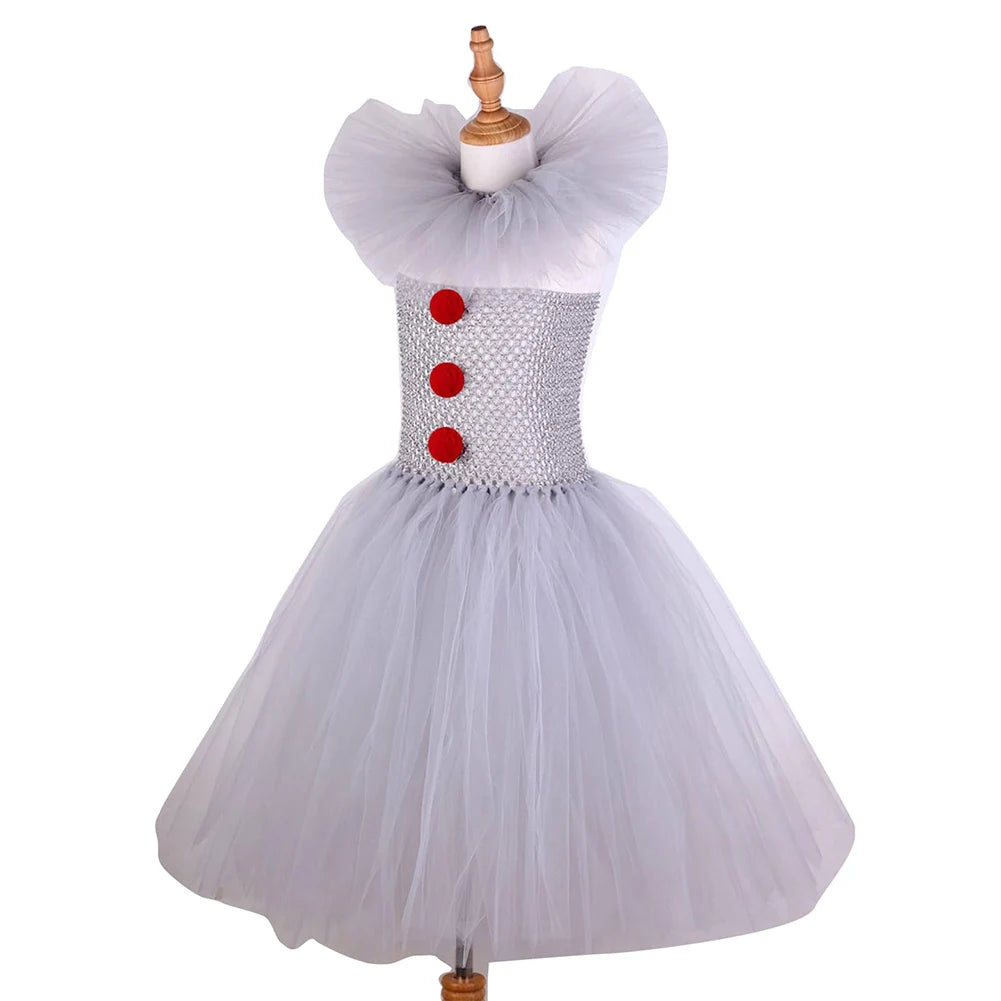 Girls Creepy Clown Tutu Dress for Halloween Party Fun