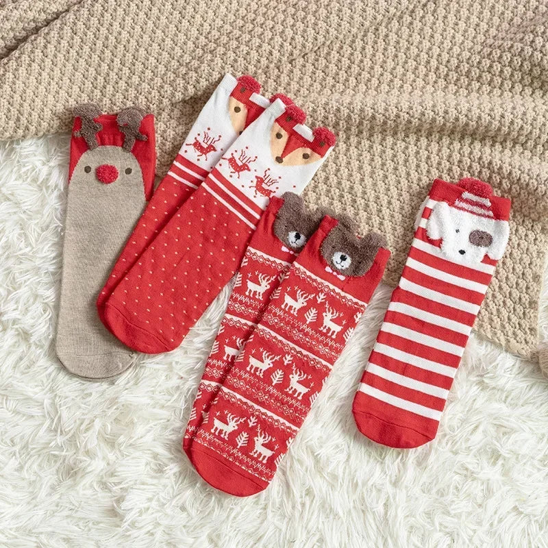 Cute Cartoon Elk Christmas Socks for Kids and Women