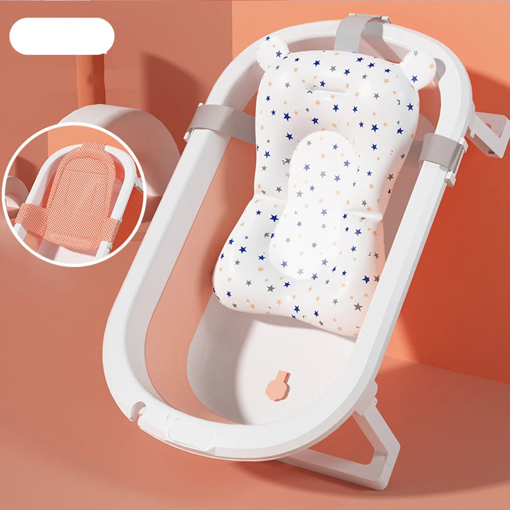 Foldable Portable Baby Bathtub with Newborn Cushion and Anti-Skid Pad