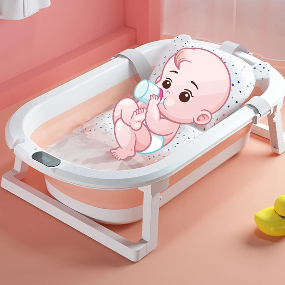 Foldable Portable Baby Bathtub with Newborn Cushion and Anti-Skid Pad
