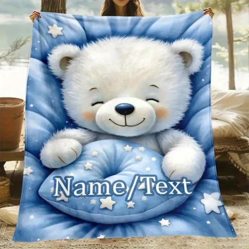 Custom Name Bear And Stars Nursery Blanket For Baby Comfort