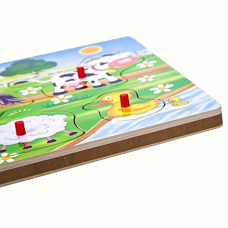Farm Animal Wooden Peg Puzzles With Sound For Preschool Learning