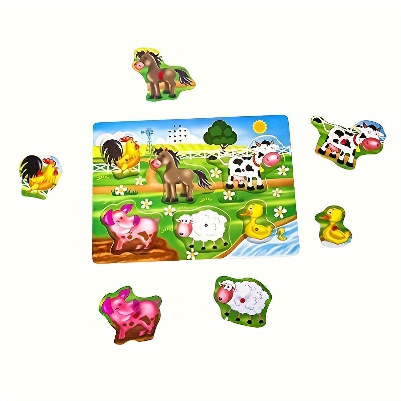 Farm Animal Wooden Peg Puzzles With Sound For Preschool Learning