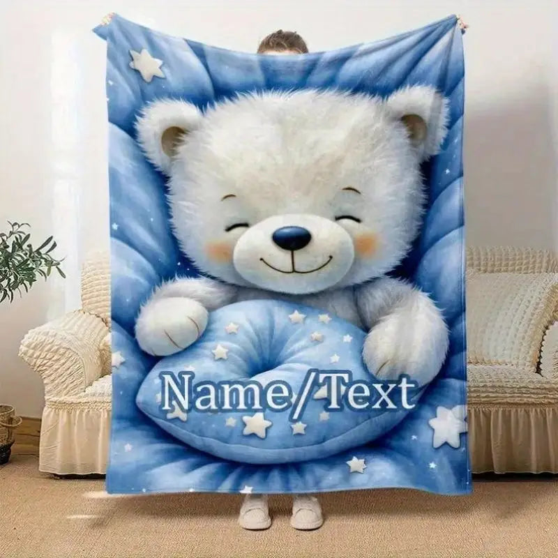 Custom Name Bear And Stars Nursery Blanket For Baby Comfort