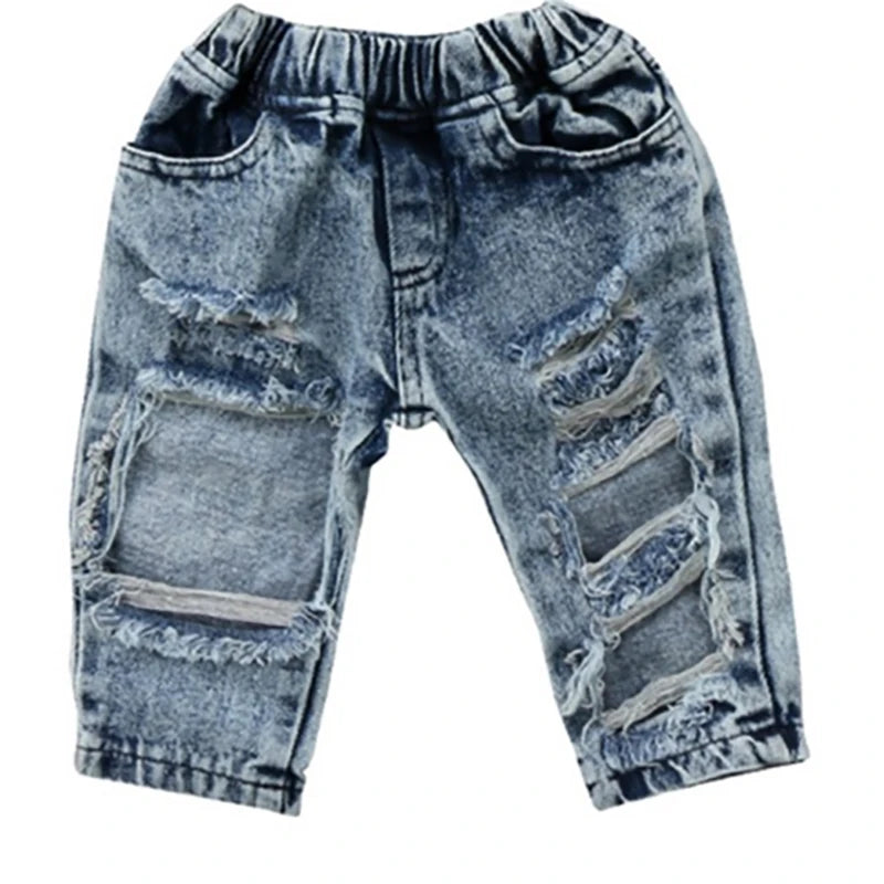 Fashionable Girls Patch Denim Jeans with Ripped Design