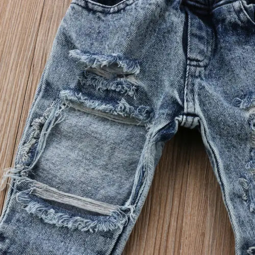 Fashionable Girls Patch Denim Jeans with Ripped Design