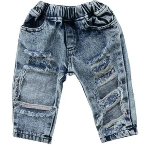 Fashionable Girls Patch Denim Jeans with Ripped Design