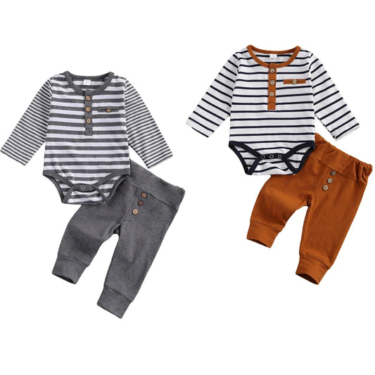 Unisex Baby Casual Suit with Stripe Design and Button Details