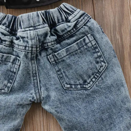 Fashionable Girls Patch Denim Jeans with Ripped Design