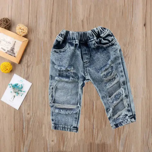 Fashionable Girls Patch Denim Jeans with Ripped Design