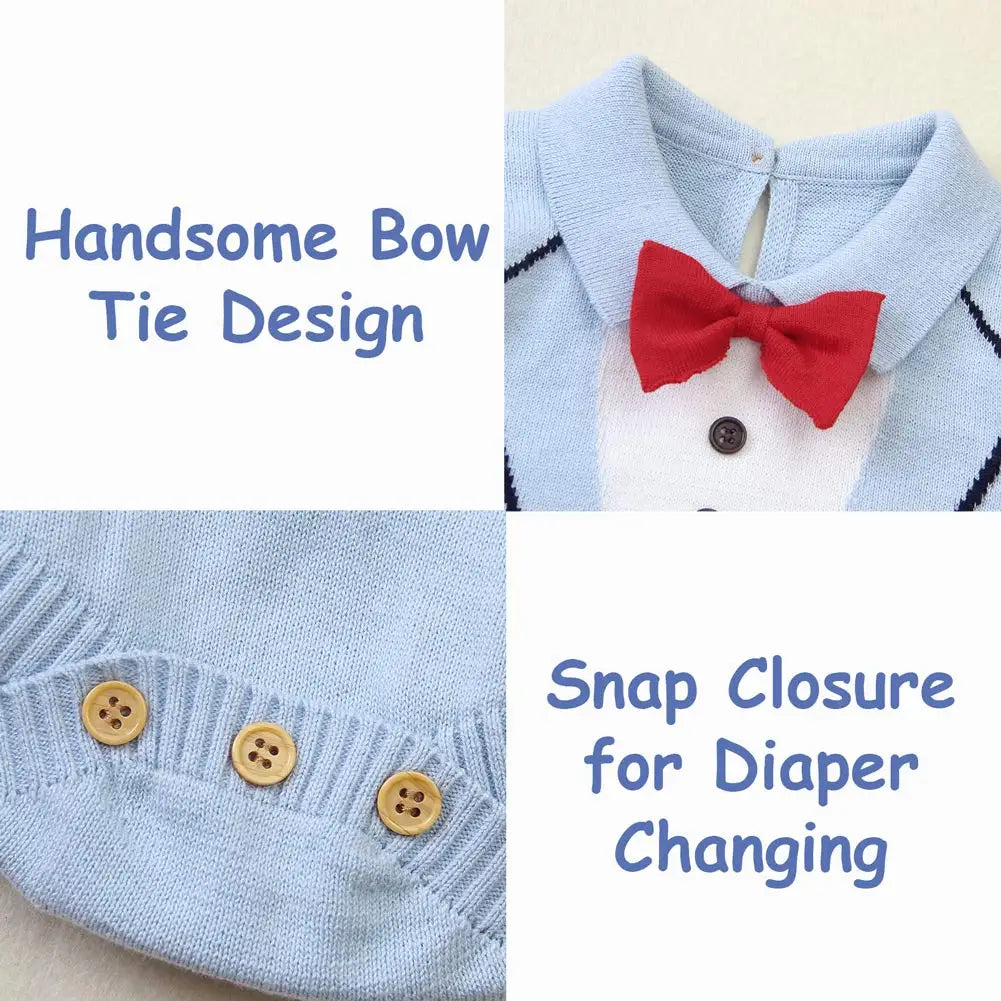 Newborn Baby Boys Cotton Bow-Tie One Piece Romper Jumpsuit