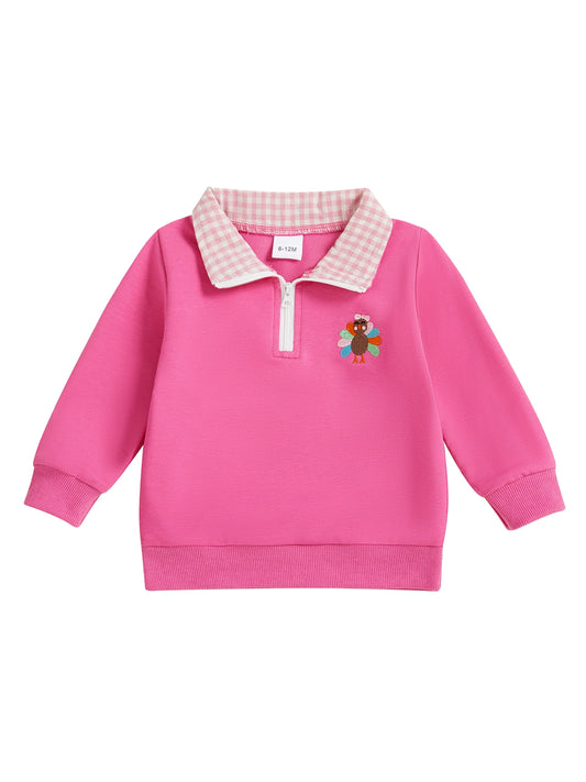 Thanksgiving Turkey Embroidered Cozy Toddler Sweatshirt Pullover