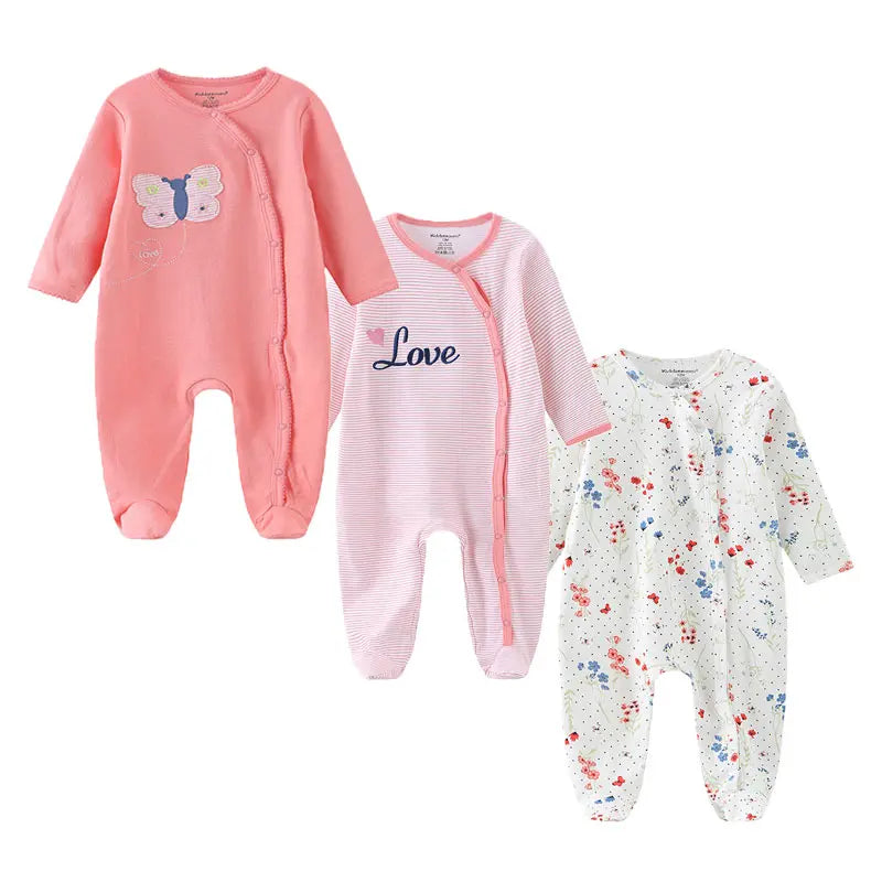 Cute Baby Girl 3 Piece Cotton Romper Set for All Seasons