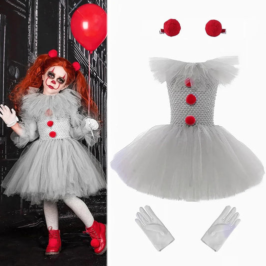Girls Creepy Clown Tutu Dress for Halloween Party Fun