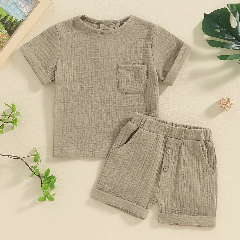 Newborn Baby Boys Summer Casual Outfit Set With Pockets