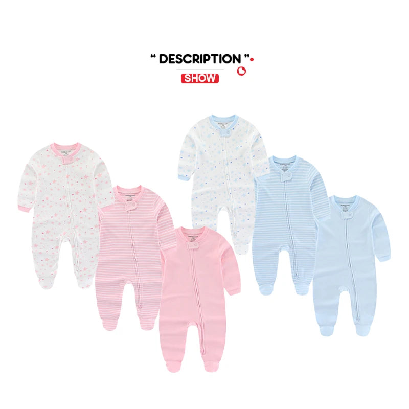 Cotton Zipper Rompers for Newborn Baby Boy and Girl