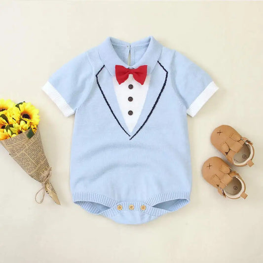 Newborn Baby Boys Cotton Bow-Tie One Piece Romper Jumpsuit