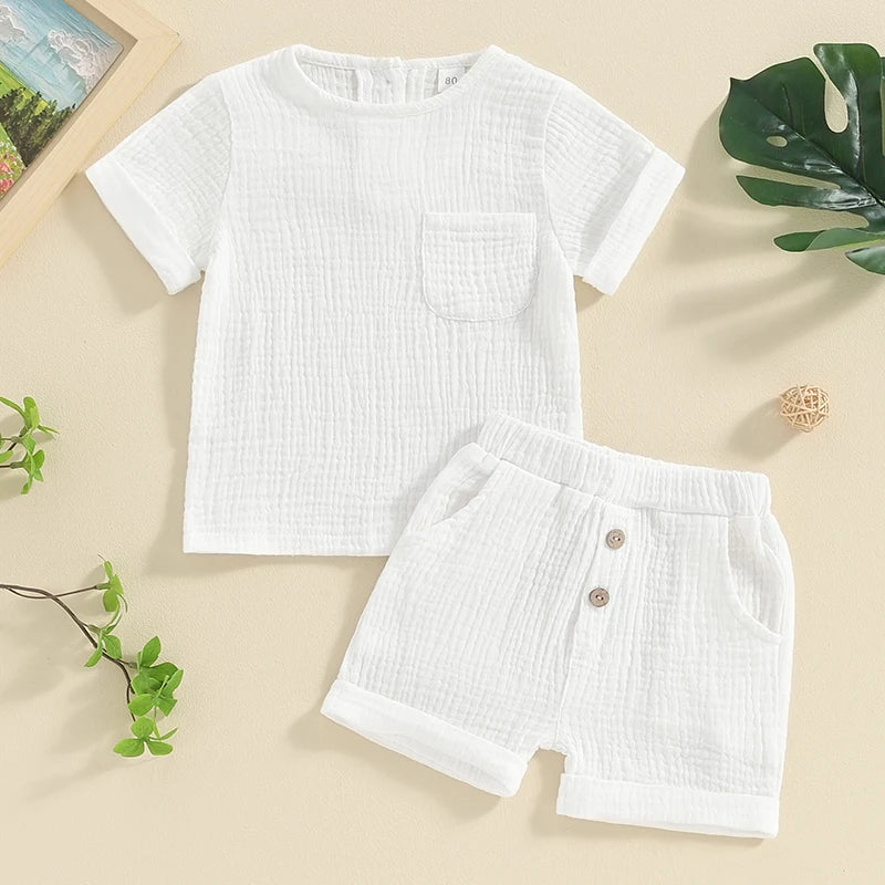Newborn Baby Boys Summer Casual Outfit Set With Pockets
