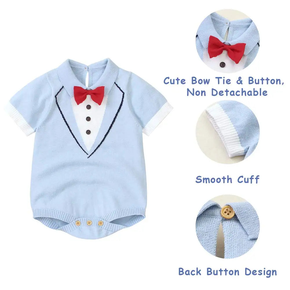 Newborn Baby Boys Cotton Bow-Tie One Piece Romper Jumpsuit
