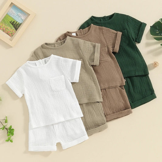 Newborn Baby Boys Summer Casual Outfit Set With Pockets