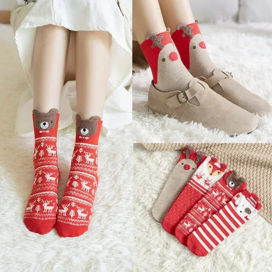Cute Cartoon Elk Christmas Socks for Kids and Women