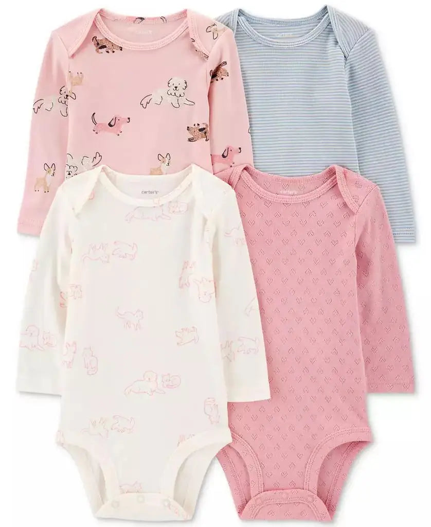 Carter's Baby Girls Cotton Puppy Long-Sleeve Bodysuits Set
