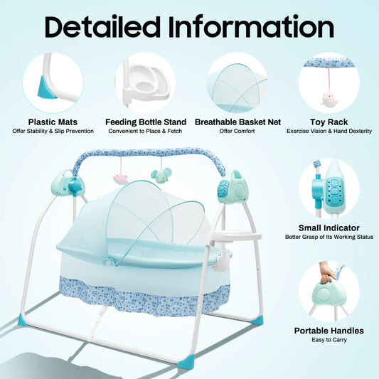 Foldable Electric Cradle with Plush Toys and Remote Control