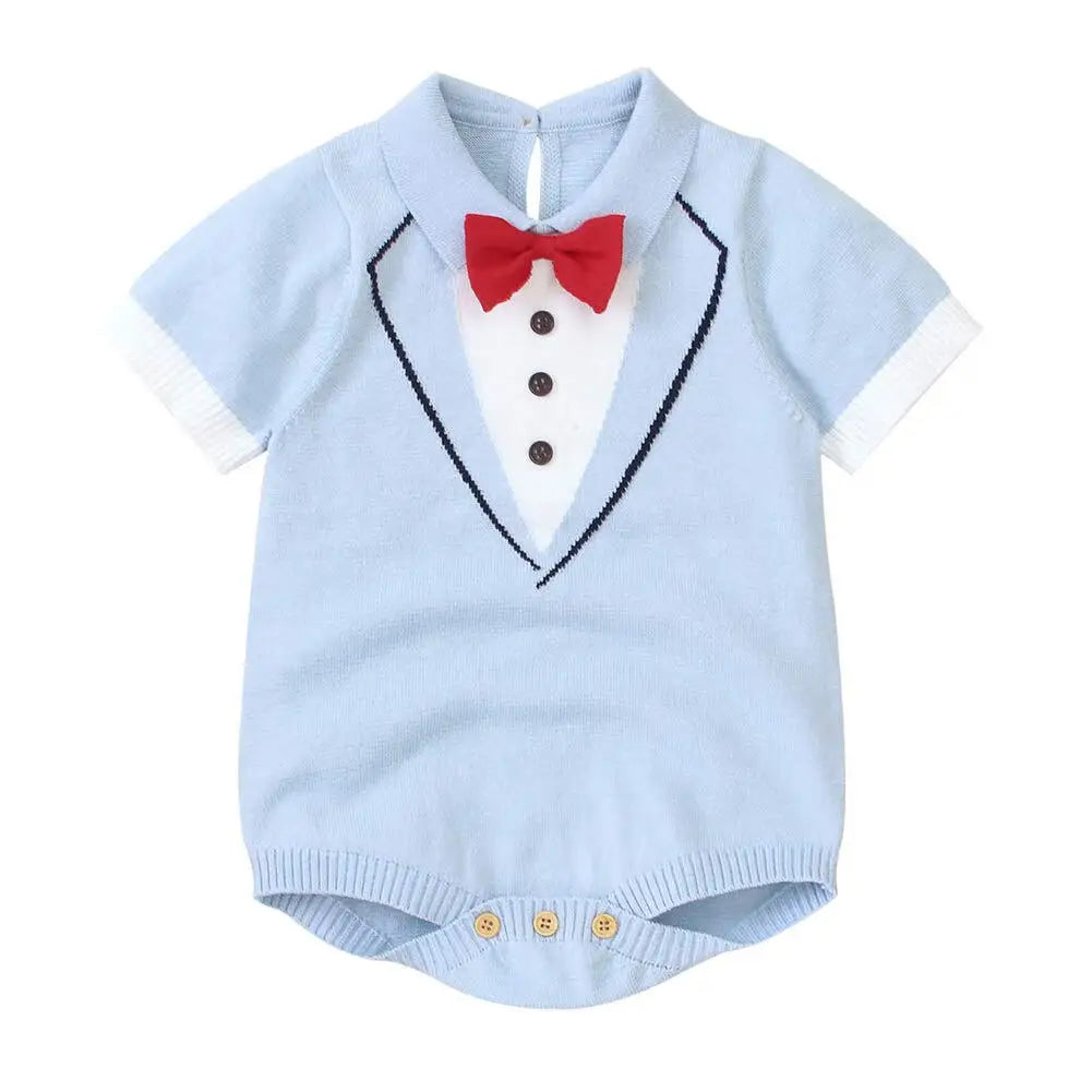 Newborn Baby Boys Cotton Bow-Tie One Piece Romper Jumpsuit