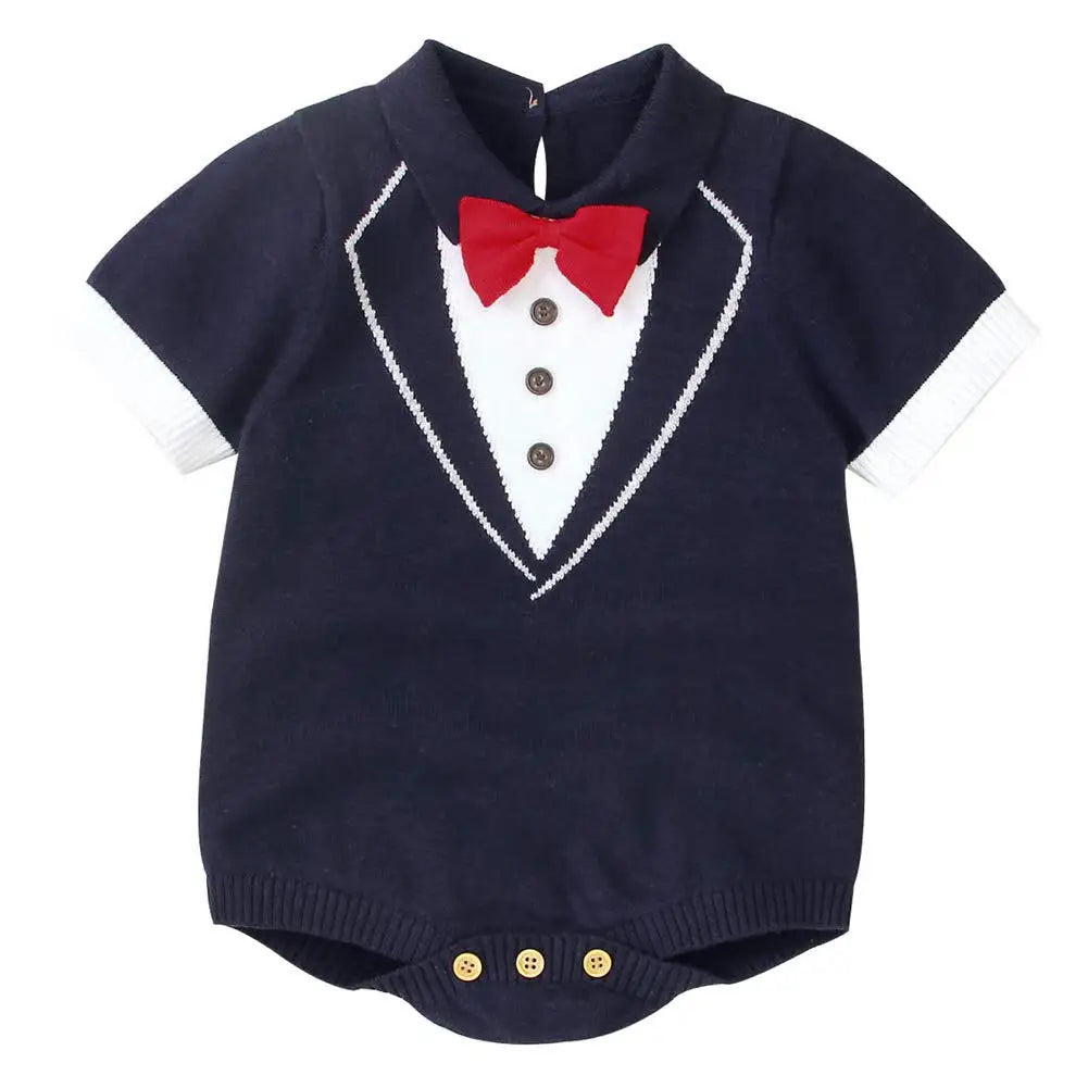 Newborn Baby Boys Cotton Bow-Tie One Piece Romper Jumpsuit