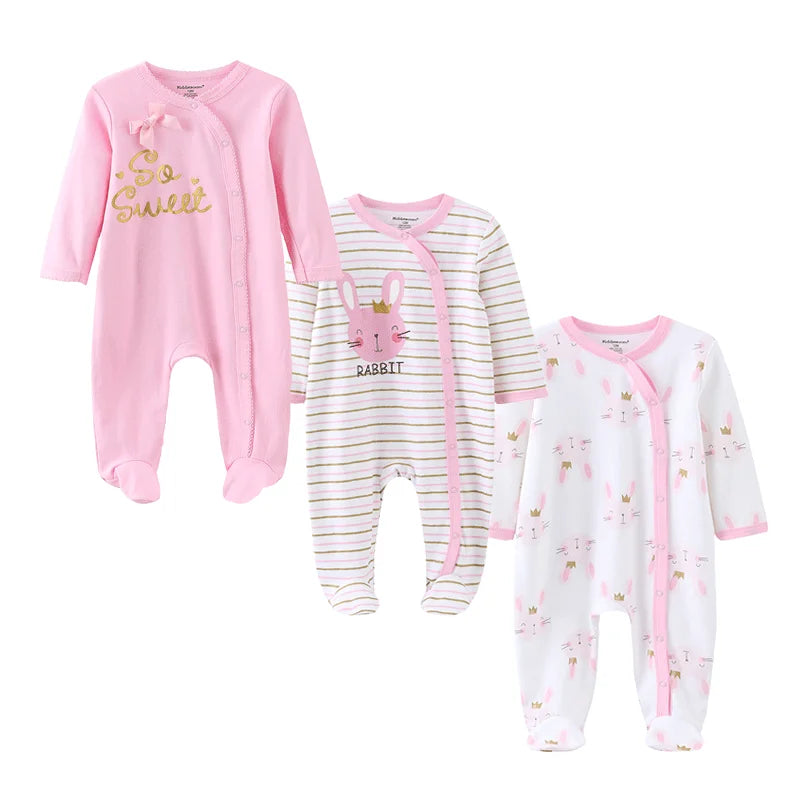 Cute Baby Girl 3 Piece Cotton Romper Set for All Seasons