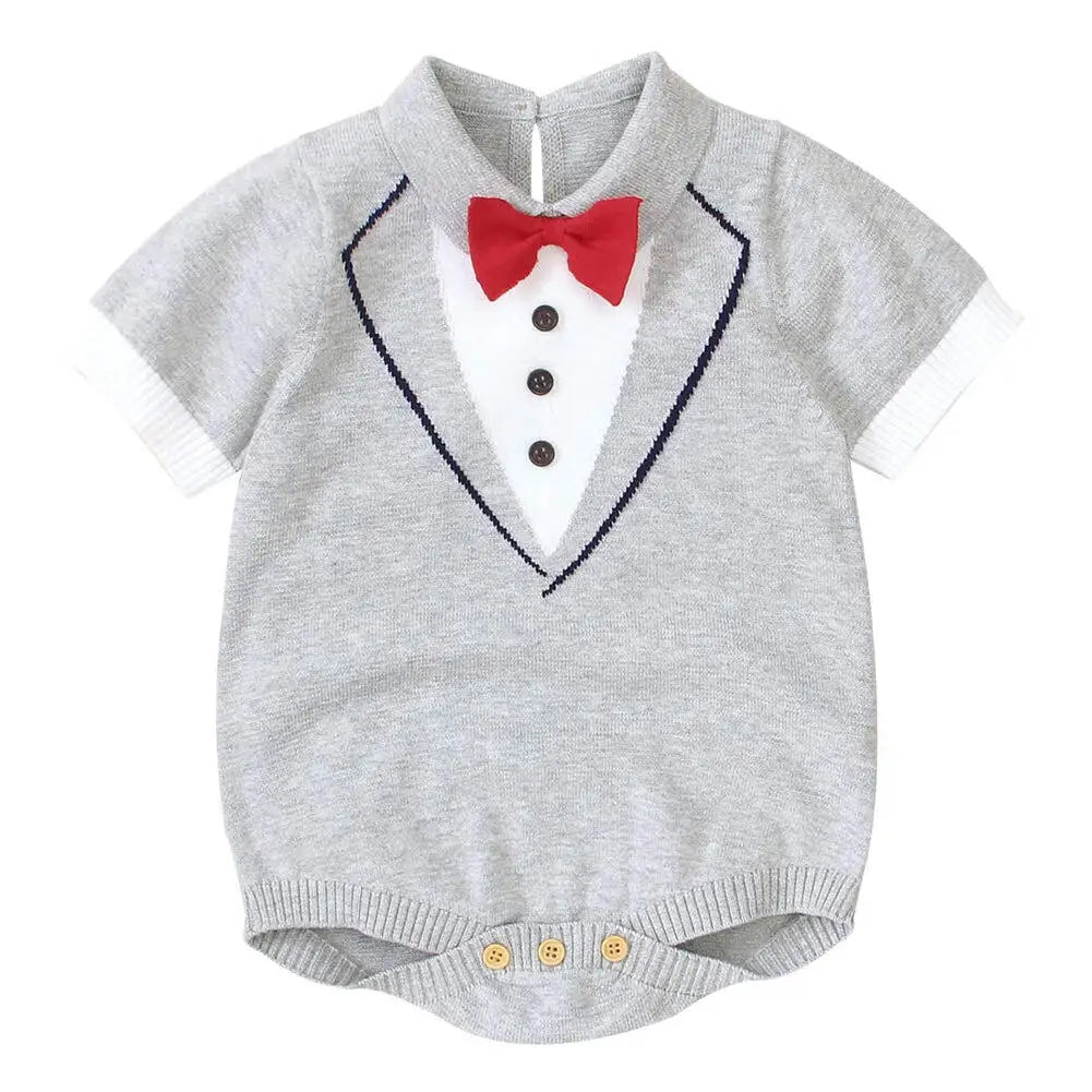 Newborn Baby Boys Cotton Bow-Tie One Piece Romper Jumpsuit